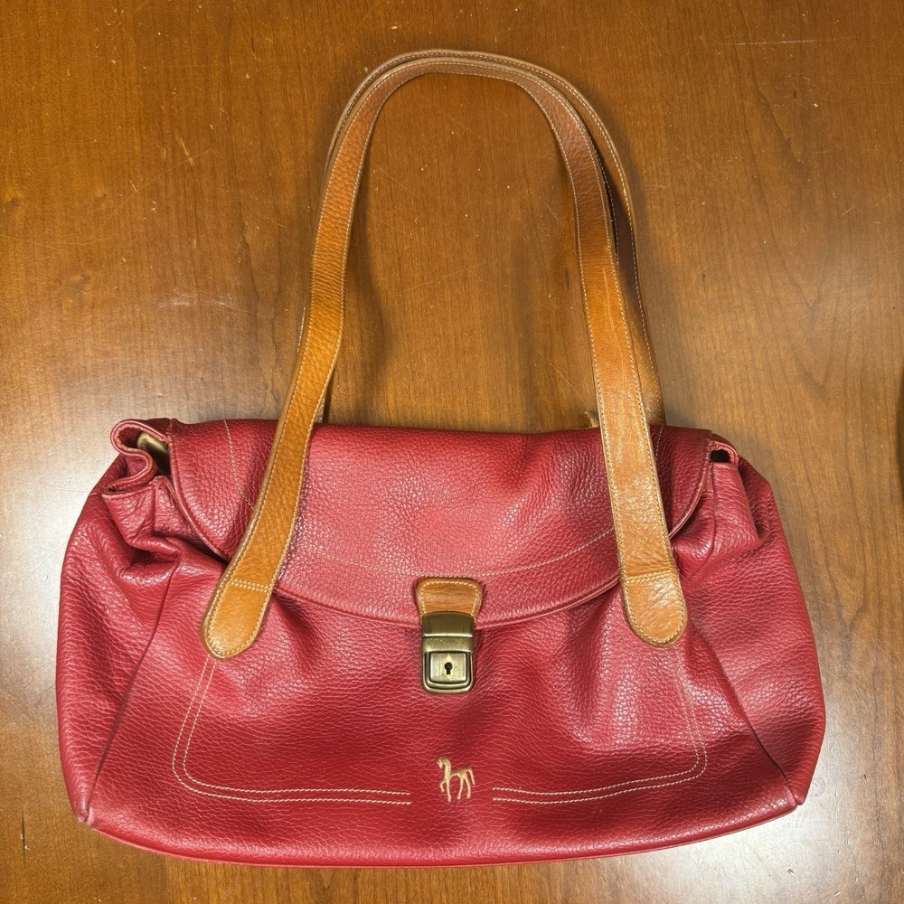 Petusco‎ Red pebbled leather shoulder handbag Spain Double Handle